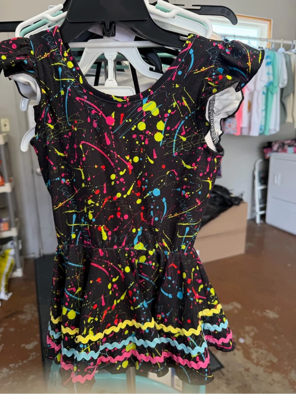 Kids Black Neon Splatter Dance Dress - Multicolor